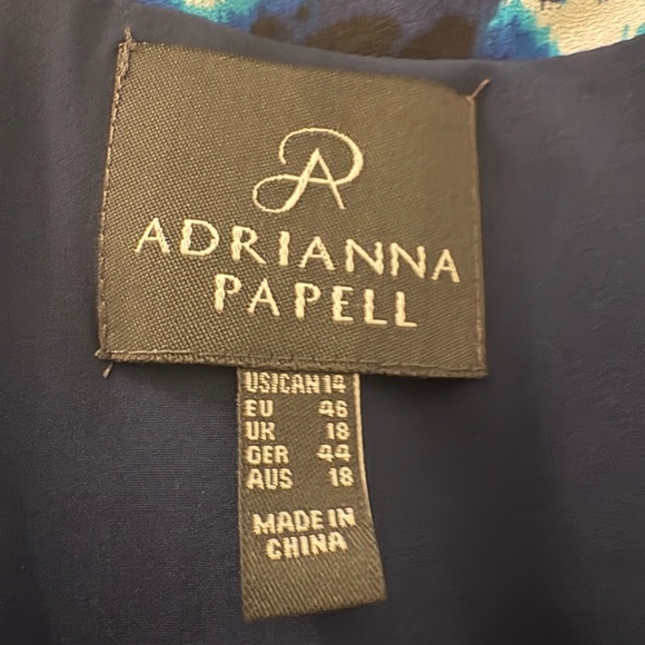 Adrianna Papell Ikat Fit & Flare Midi Dress Blue White Pleated V-Neck Sz 14 NWT - Picture 8 of 15